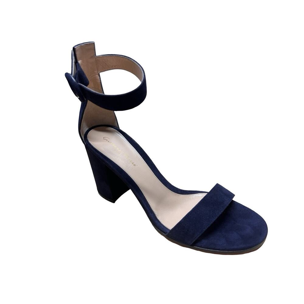 GIANVITO ROSSI Navy Blue Suede Portofino Ankle Strap Sandals Size 9.5 /39.5